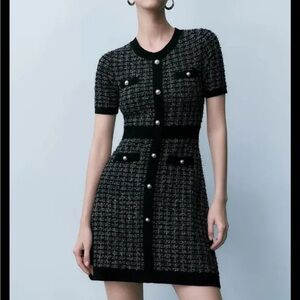 NWT Elegant Black and White Tweed Mini Dress